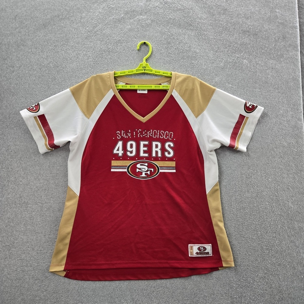 San Francisco 49ers Women Shirt XXL Red Majestic Rhinestone Embroidered READ